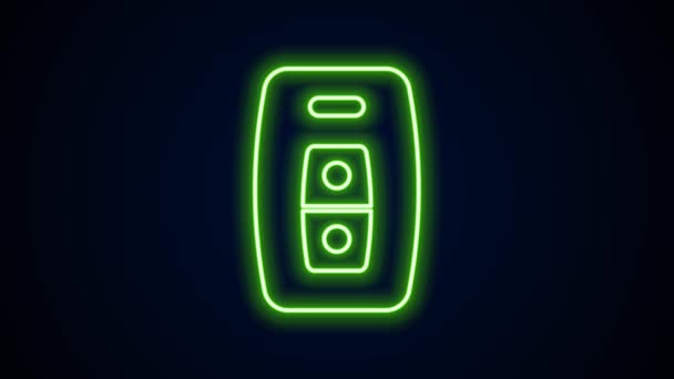 Ragyogó neon vonal Autókulcs távoli ikon elszigetelt fekete háttér. Kocsikulcs és riasztórendszer. 4K Videó mozgás grafikus animáció — Stock videók