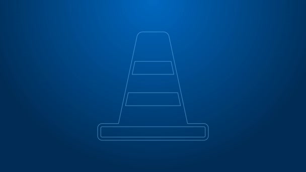 White line Traffic cone icon isolated on blue background. 4K Video motion graphic animation — Stock Video