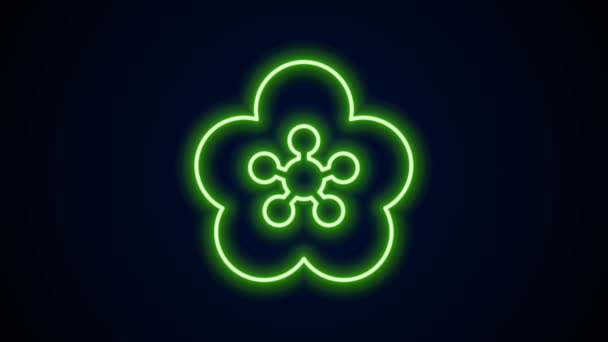 Светящаяся неоновая линия иконка цветка лотоса выделена на черном фоне. Видеографическая анимация 4K — стоковое видео