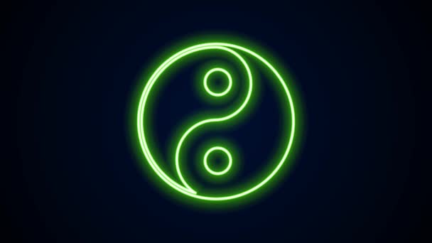 Linha de néon brilhante Yin Yang símbolo de harmonia e equilíbrio ícone isolado no fundo preto. Animação gráfica em movimento de vídeo 4K — Vídeo de Stock
