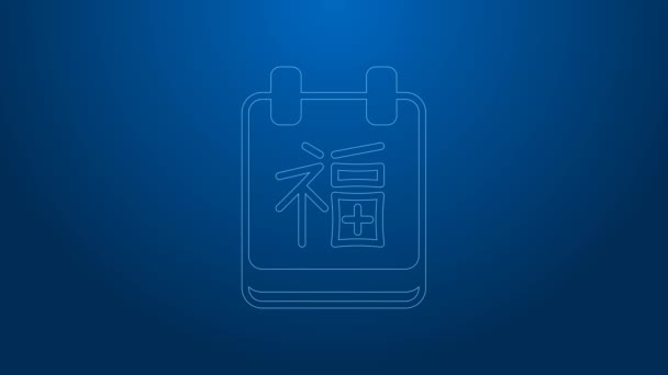 White line Chinese New Year icon isolated on blue background. 4K Video motion graphic animation — Video