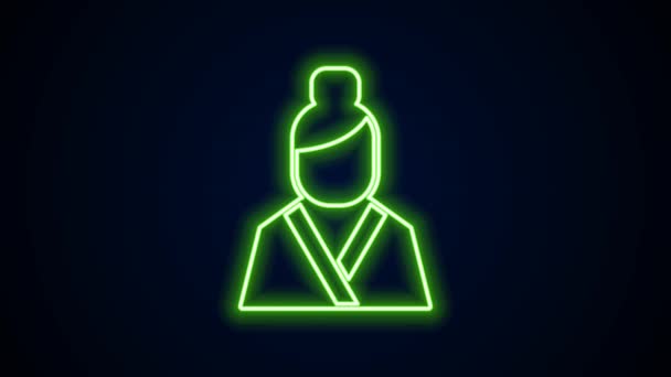 Glowing neon line Chinese woman in traditional clothes icon isolated on black background. Asian girl. 4K Video motion graphic animation — Wideo stockowe