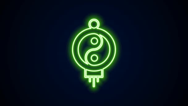 Lumineux néon ligne Lanterne chinoise icône en papier isolé sur fond noir. Animation graphique de mouvement vidéo 4K — Video