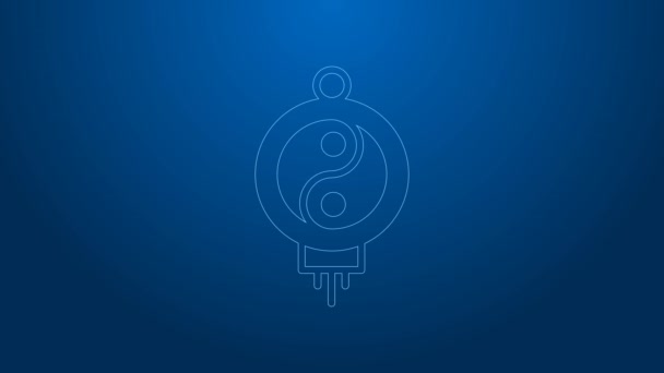 White line Chinese paper lantern icon isolated on blue background. 4K Video motion graphic animation — Stock Video