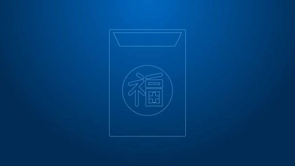White line Chinese New Year icon isolated on blue background. 4K Video motion graphic animation — 비디오