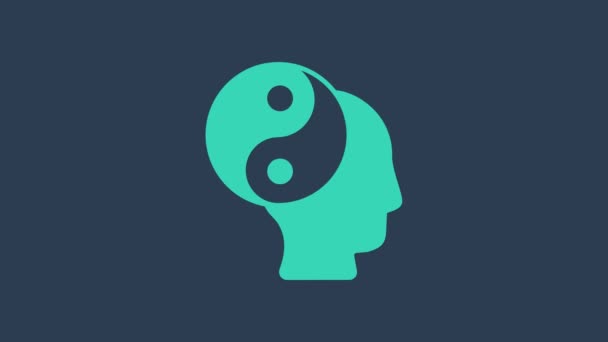 Tyrkysová Yin Yang symbol harmonie a vyvážení ikony izolované na modrém pozadí. Grafická animace pohybu videa 4K — Stock video