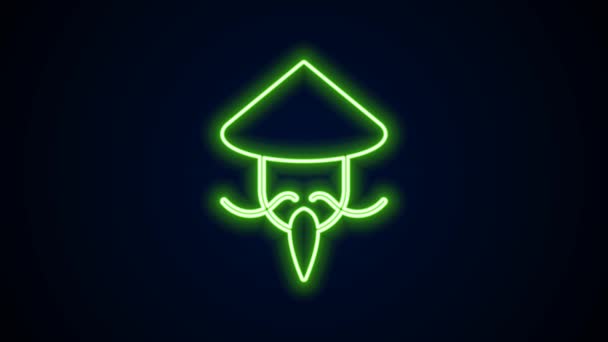 Linea neon incandescente icona asiatica o cinese con cappello di paglia conica isolato su sfondo nero. Un cinese. Animazione grafica 4K Video motion — Video Stock