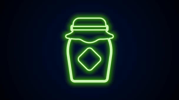 Glow néon ligne pot de miel icône isolée sur fond noir. La banque alimentaire. Doux symbole de nourriture naturelle. Animation graphique de mouvement vidéo 4K — Video
