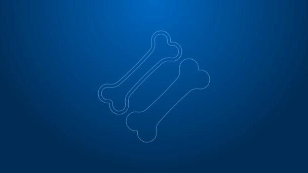 White line Dog bone icon isolated on blue background. Pets food symbol. 4K Video motion graphic animation — Stock Video