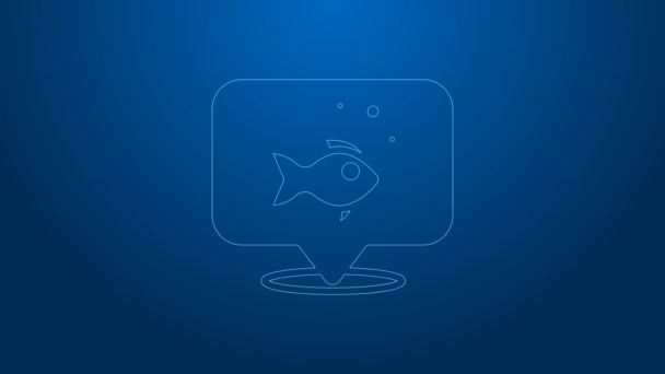Vit linje fisk ikon isolerad på blå bakgrund. 4K Video motion grafisk animation — Stockvideo