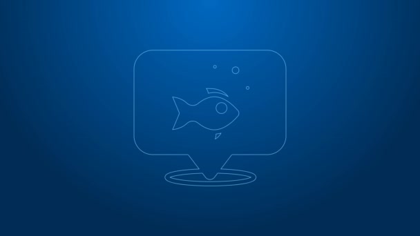 White line Fish icon isolated on blue background. 4K Video motion graphic animation — Stock Video