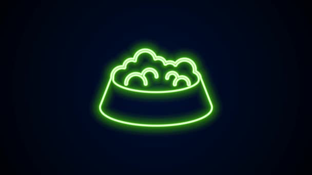 Glowing neon line Pet food bowl for cat or dog icon isolated on black background. Sidik jari anjing atau kucing. Animasi grafis gerak Video 4K — Stok Video