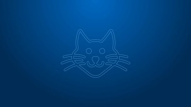 White line Cat icon isolated on blue background. 4K Video motion graphic animation — Stock Video