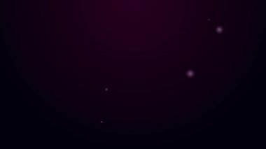 Siyah arka planda izole edilmiş kürek ikonu olan parlak neon çizgi kedi kumu tepsisi. Kürekli kum havuzu kedisi. 4K Video hareketli grafik canlandırması