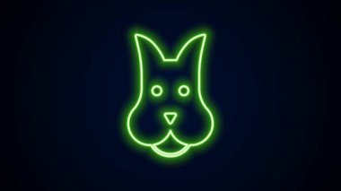 Parlayan neon hattı köpek simgesi siyah arkaplanda izole edildi. 4K Video hareketli grafik canlandırması