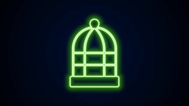 Siyah arka planda izole edilmiş kuş simgesi için parlayan neon hat kafesi. 4K Video hareketli grafik canlandırması