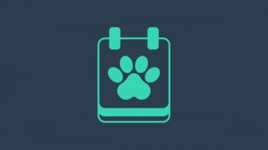 Turkuaz Takvim tımar simgesi mavi arkaplanda izole edildi. Olay hatırlatma sembolü. 4K Video hareketli grafik canlandırması