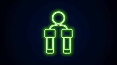 Parlayan neon hattı atlama ipi simgesi siyah arkaplanda izole edildi. İp atlıyorum. Spor malzemeleri. 4K Video hareketli grafik canlandırması