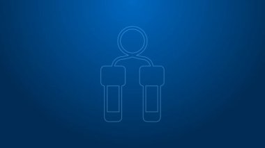 Beyaz çizgi atlama ipi simgesi mavi arkaplanda izole edildi. İp atlıyorum. Spor malzemeleri. 4K Video hareketli grafik canlandırması