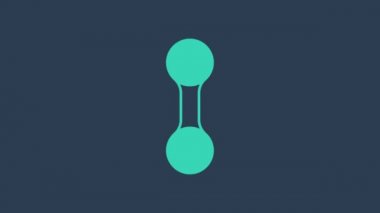 Turkuaz Dumbbell simgesi mavi arkaplanda izole edildi. Kas kaldırma, fitness halteri, spor malzemeleri. 4K Video hareketli grafik canlandırması