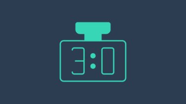 Turkuaz Spor mekanik skorbordu ve sonuç simgesi mavi arkaplanda izole edildi. 4K Video hareketli grafik canlandırması