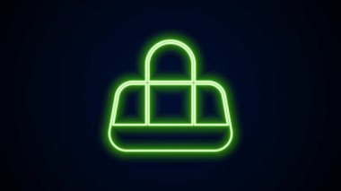 Parlayan neon hattı spor poşeti simgesi siyah arkaplanda izole edildi. 4K Video hareketli grafik canlandırması