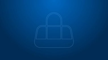 Beyaz çizgi spor çantası simgesi mavi arkaplanda izole edildi. 4K Video hareketli grafik canlandırması