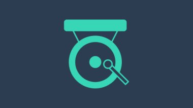 Turkuaz boks gong simgesi mavi arkaplanda izole edildi. Boks zili. 4K Video hareketli grafik canlandırması