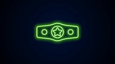 Parlayan neon çizgisi boks kemeri simgesi siyah arkaplanda izole edildi. Kemer boks şampiyonası dövüş ödülünü kazandı. 4K Video hareketli grafik canlandırması