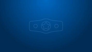 Beyaz çizgi boks kemeri simgesi mavi arkaplanda izole edildi. Kemer boks şampiyonası dövüş ödülünü kazandı. 4K Video hareketli grafik canlandırması