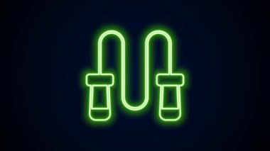 Parlayan neon hattı atlama ipi simgesi siyah arkaplanda izole edildi. İp atlıyorum. Spor malzemeleri. 4K Video hareketli grafik canlandırması