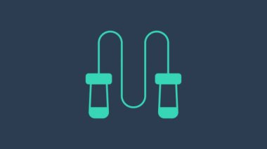 Mavi arkaplanda turkuaz atlama ipi simgesi izole edildi. İp atlıyorum. Spor malzemeleri. 4K Video hareketli grafik canlandırması