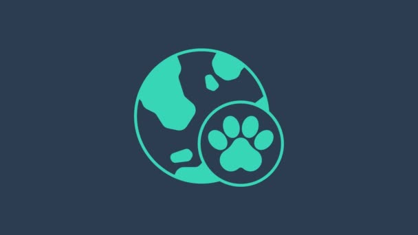Turquoise World pet icon isolated on blue background. 4K Video motion graphic animation — стоковое видео
