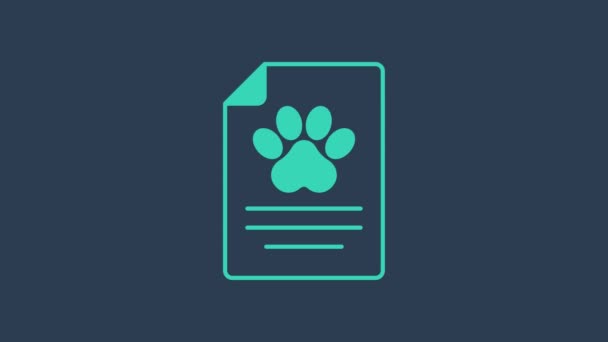 Turquoise Clipboard with medical clinical record pet icon isolated on blue background. Health insurance form. Medical check marks report. 4K Video motion graphic animation — Stock Video