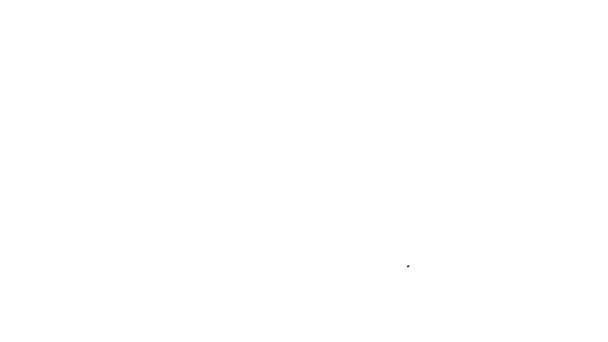 Черная линия Cat царапин столб с игрушечной иконкой изолированы на белом фоне. Видеографическая анимация 4K — стоковое видео