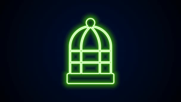 Glowing neon line Cage for birds icon isolated on black background. 4K Video motion graphic animation — Stock Video