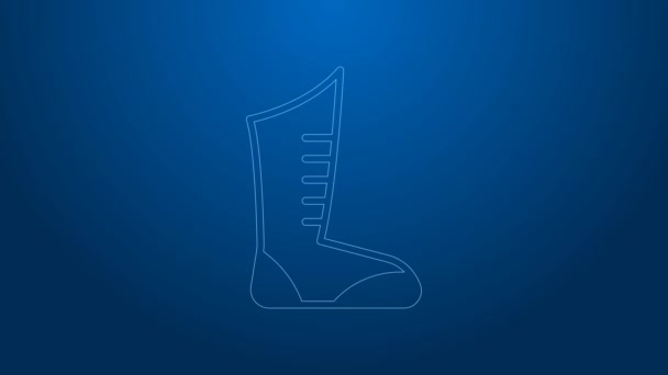 White line Sport boxing shoes icon isolated on blue background. Wrestling shoes. 4K Video motion graphic animation — стоковое видео