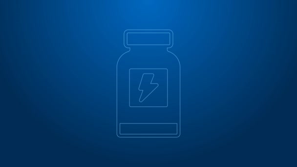 White line Energy drink icon isolated on blue background. 4K Video motion graphic animation — 图库视频影像