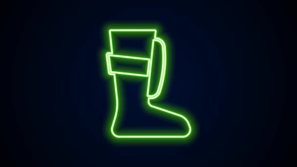 Glowing neon line Sport boxing shoes icon isolated on black background. Wrestling shoes. 4K Video motion graphic animation — Stock Video