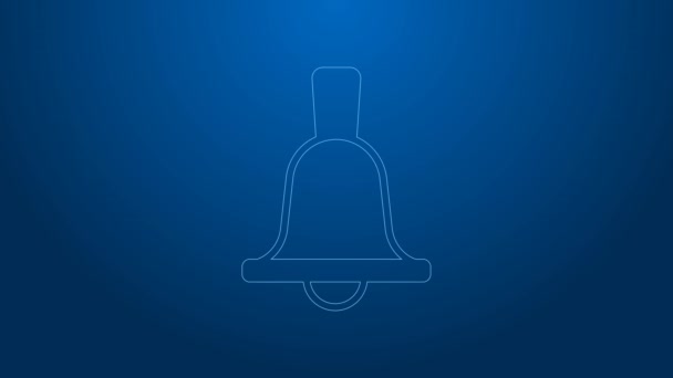 White line Boxing bell icon isolated on blue background. 4K Video motion graphic animation — Vídeo de stock