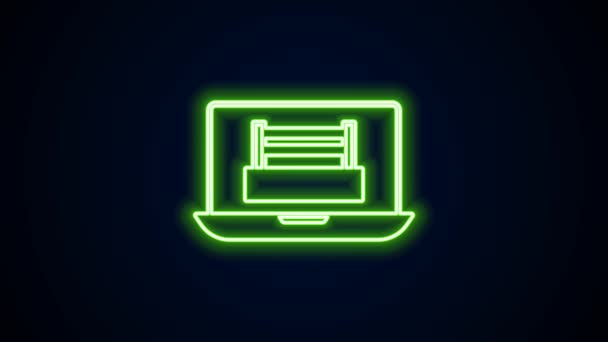Brillante línea de neón anillo de boxeo muestran en el icono del ordenador portátil aislado en el fondo negro. Animación gráfica de vídeo 4K — Vídeo de stock