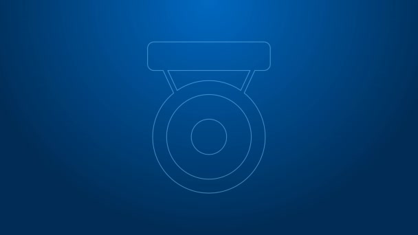 White line Boxing gong icon isolated on blue background. Boxing bell. 4K Video motion graphic animation — Vídeos de Stock