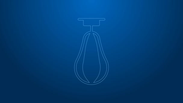 White line Punching bag icon isolated on blue background. 4K Video motion graphic animation — Stock Video