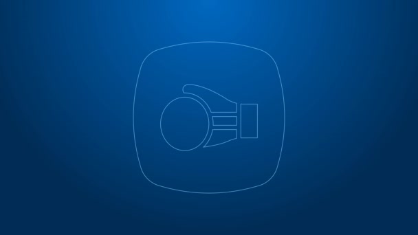 White line Boxing glove icon isolated on blue background. 4K Video motion graphic animation — Stock video