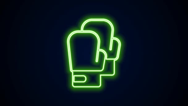 Ragyogó neon vonal Boxing kesztyű ikon elszigetelt fekete háttérrel. 4K Videó mozgás grafikus animáció — Stock videók