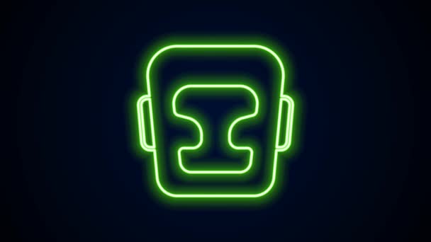Világító neon vonal Boxing sisak ikon elszigetelt fekete háttérrel. 4K Videó mozgás grafikus animáció — Stock videók