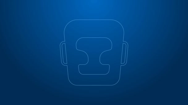 White line Boxing helmet icon isolated on blue background. 4K Video motion graphic animation — Video Stock