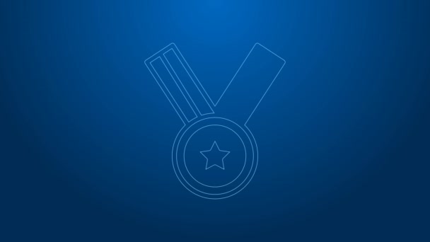 White line Medal icon isolated on blue background. Winner achievement sign. Award medal. 4K Video motion graphic animation — Stock Video