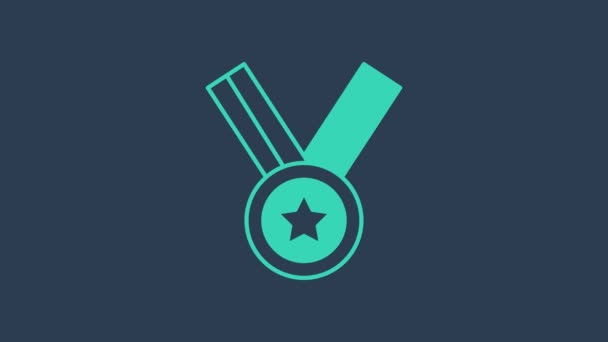Turquoise Medal icon isolated on blue background. Winner achievement sign. Award medal. 4K Video motion graphic animation — Wideo stockowe