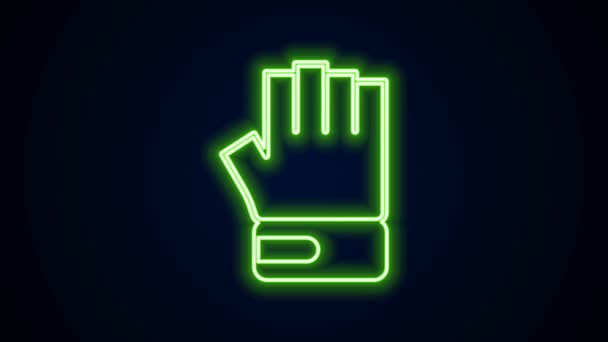 Linea neon luminosa icona guanto MMA isolato su sfondo nero. Combattenti accessori sportivi. Guanti da guerriero. Animazione grafica 4K Video motion — Video Stock